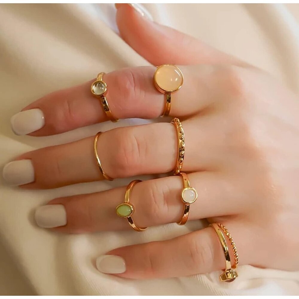 7-19pcs Silver Star Moon Knuckle Ring Set for Women Vintage Stackable Midi Finge - Picture 2 of 6